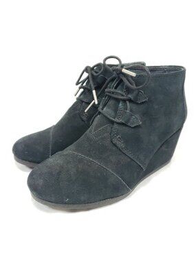 Toms Wedge Heel Booties Women's Size 9.5 Black Suede Leather